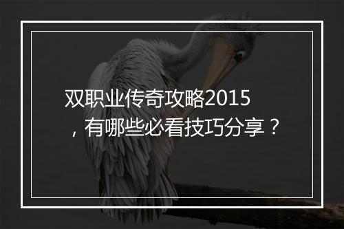双职业传奇攻略2015，有哪些必看技巧分享？