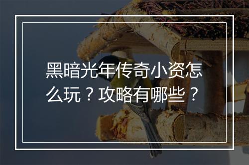 黑暗光年传奇小资怎么玩？攻略有哪些？