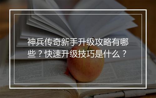 神兵传奇新手升级攻略有哪些？快速升级技巧是什么？