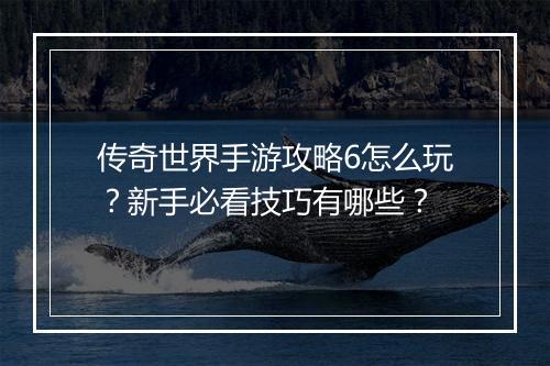 传奇世界手游攻略6怎么玩？新手必看技巧有哪些？