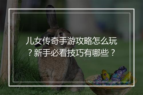 儿女传奇手游攻略怎么玩？新手必看技巧有哪些？