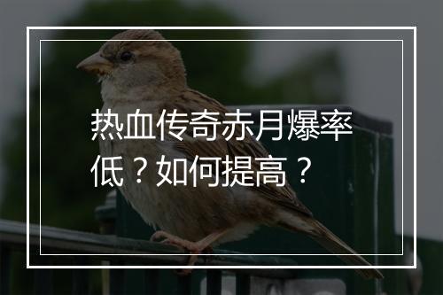 热血传奇赤月爆率低？如何提高？