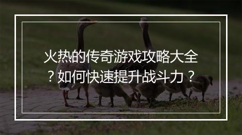 火热的传奇游戏攻略大全？如何快速提升战斗力？