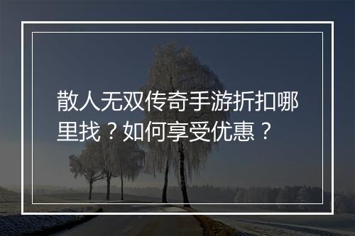 散人无双传奇手游折扣哪里找？如何享受优惠？