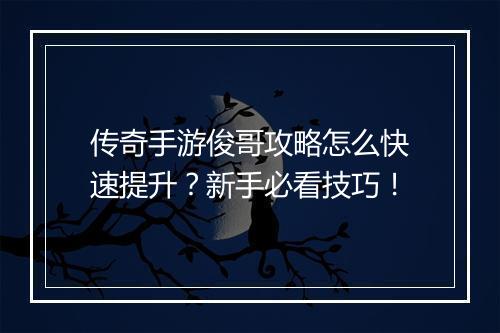 传奇手游俊哥攻略怎么快速提升？新手必看技巧！