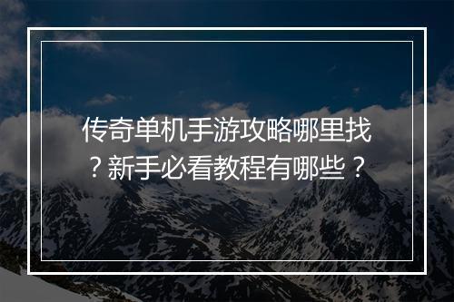 传奇单机手游攻略哪里找？新手必看教程有哪些？