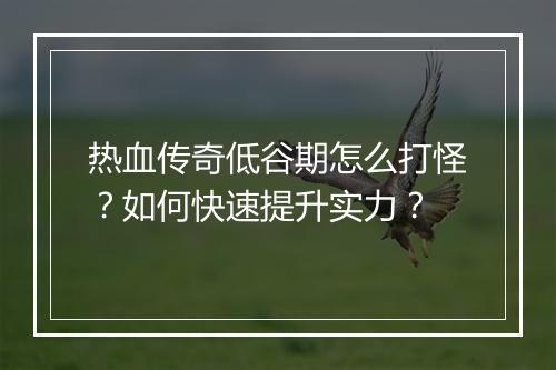 热血传奇低谷期怎么打怪？如何快速提升实力？