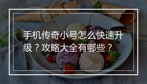 手机传奇小号怎么快速升级？攻略大全有哪些？