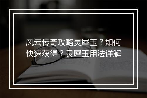 风云传奇攻略灵犀玉？如何快速获得？灵犀玉用法详解