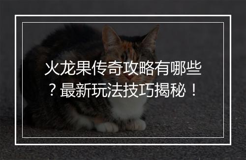 火龙果传奇攻略有哪些？最新玩法技巧揭秘！
