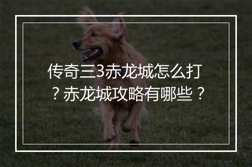 传奇三3赤龙城怎么打？赤龙城攻略有哪些？