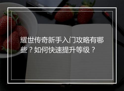 耀世传奇新手入门攻略有哪些？如何快速提升等级？