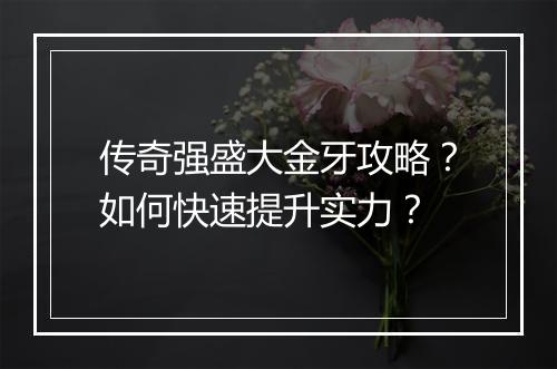 传奇强盛大金牙攻略？如何快速提升实力？