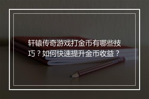 轩辕传奇游戏打金币有哪些技巧？如何快速提升金币收益？