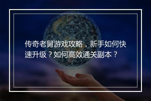 传奇老舅游戏攻略，新手如何快速升级？如何高效通关副本？