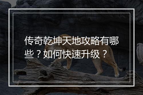 传奇乾坤天地攻略有哪些？如何快速升级？