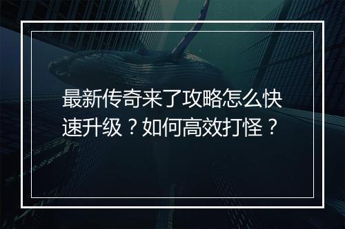 最新传奇来了攻略怎么快速升级？如何高效打怪？