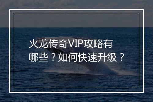 火龙传奇VIP攻略有哪些？如何快速升级？