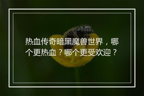热血传奇暗黑魔兽世界，哪个更热血？哪个更受欢迎？