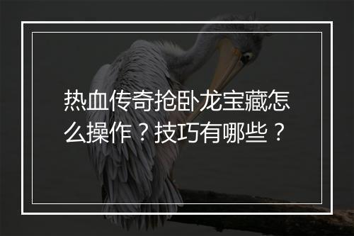 热血传奇抢卧龙宝藏怎么操作？技巧有哪些？