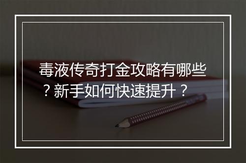 毒液传奇打金攻略有哪些？新手如何快速提升？
