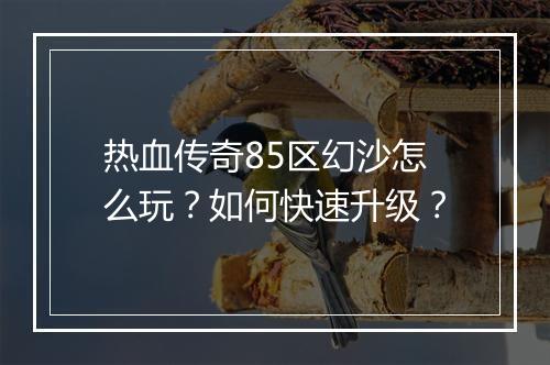 热血传奇85区幻沙怎么玩？如何快速升级？