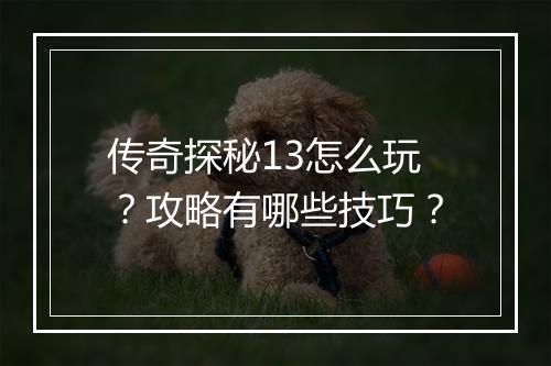 传奇探秘13怎么玩？攻略有哪些技巧？