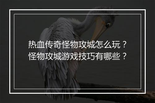 热血传奇怪物攻城怎么玩？怪物攻城游戏技巧有哪些？