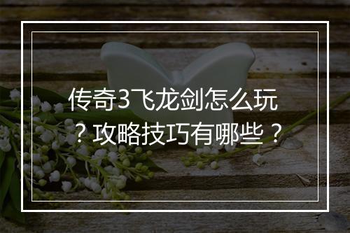 传奇3飞龙剑怎么玩？攻略技巧有哪些？
