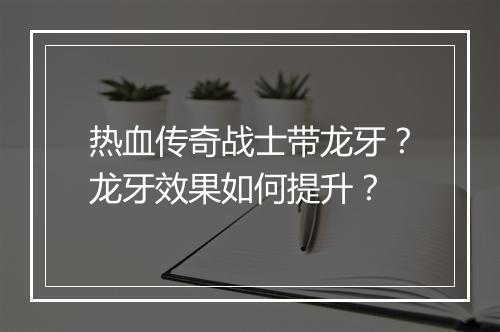 热血传奇战士带龙牙？龙牙效果如何提升？