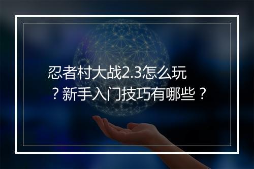 忍者村大战2.3怎么玩？新手入门技巧有哪些？