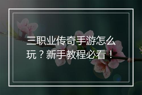 三职业传奇手游怎么玩？新手教程必看！