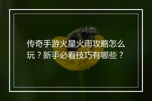 传奇手游火星火雨攻略怎么玩？新手必看技巧有哪些？