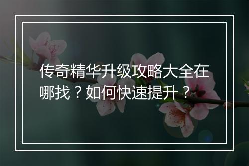 传奇精华升级攻略大全在哪找？如何快速提升？