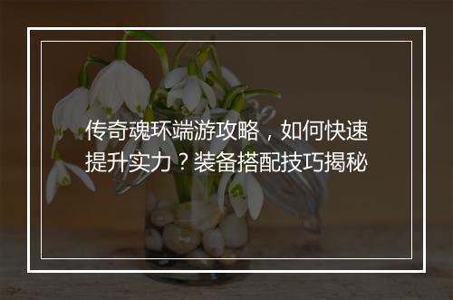 传奇魂环端游攻略，如何快速提升实力？装备搭配技巧揭秘