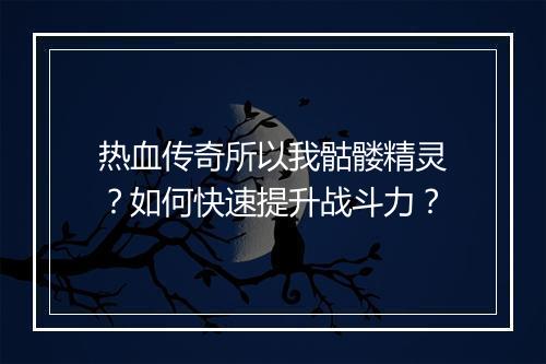 热血传奇所以我骷髅精灵？如何快速提升战斗力？