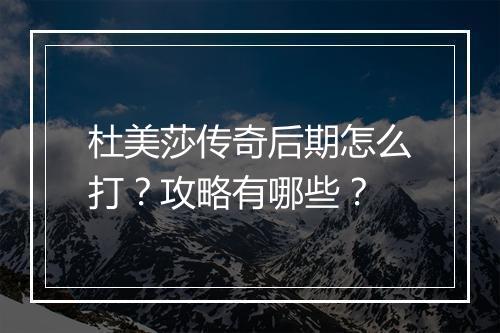 杜美莎传奇后期怎么打？攻略有哪些？