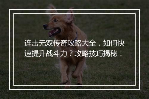 连击无双传奇攻略大全，如何快速提升战斗力？攻略技巧揭秘！