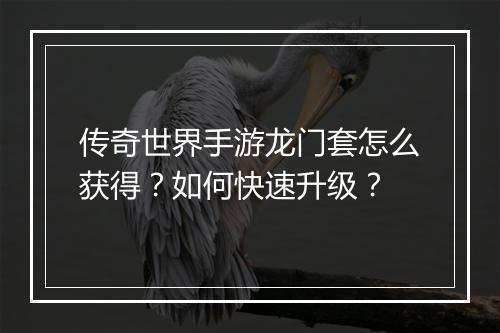 传奇世界手游龙门套怎么获得？如何快速升级？