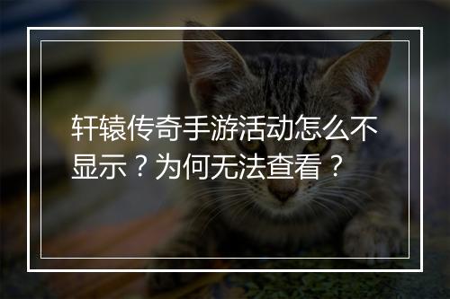 轩辕传奇手游活动怎么不显示？为何无法查看？