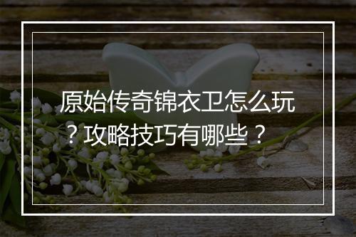 原始传奇锦衣卫怎么玩？攻略技巧有哪些？