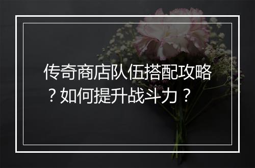 传奇商店队伍搭配攻略？如何提升战斗力？
