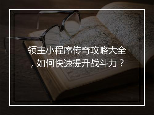 领主小程序传奇攻略大全，如何快速提升战斗力？