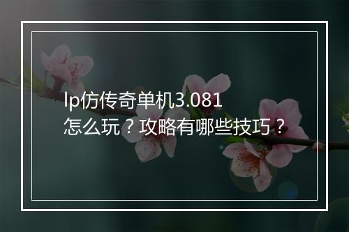 lp仿传奇单机3.081怎么玩？攻略有哪些技巧？