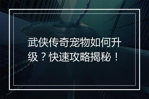 武侠传奇宠物如何升级？快速攻略揭秘！