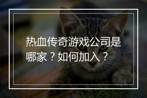 热血传奇游戏公司是哪家？如何加入？