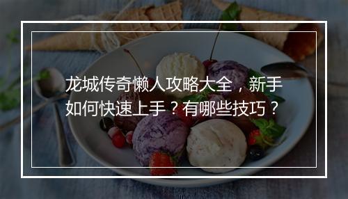 龙城传奇懒人攻略大全，新手如何快速上手？有哪些技巧？