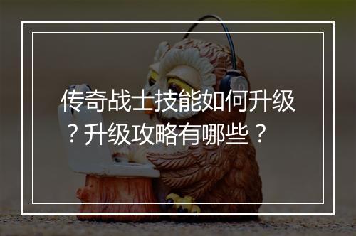 传奇战士技能如何升级？升级攻略有哪些？