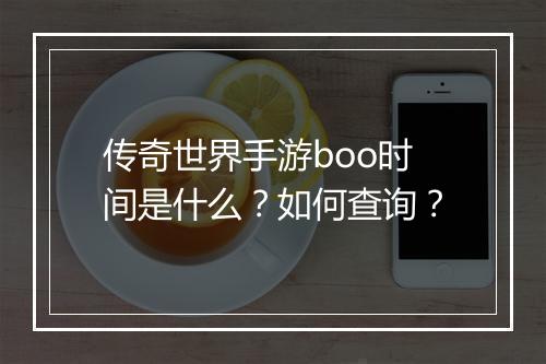 传奇世界手游boo时间是什么？如何查询？