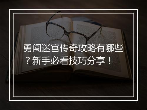 勇闯迷宫传奇攻略有哪些？新手必看技巧分享！